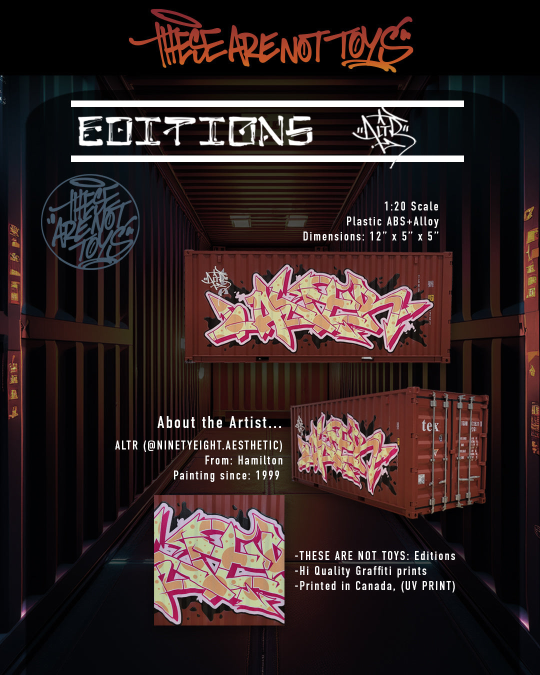 Limited edition replica shipping container featuring Altr graffiti art collectible
