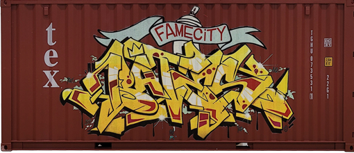 Straight-on view of the Edition: Bates 12-inch scale graffiti container