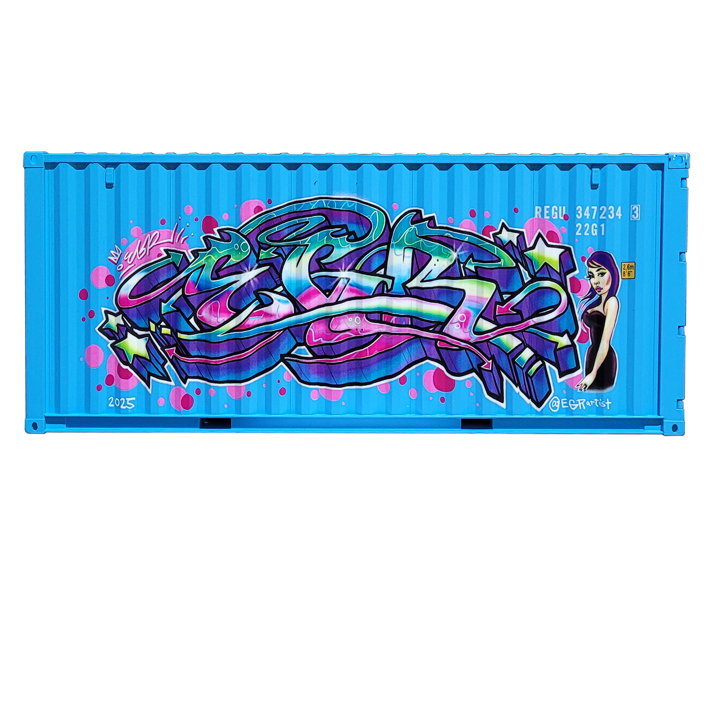 Straight-on view of the Edition: EGR 12-inch scale graffiti container