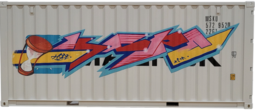 Straight-on view of the Edition: Hope 12-inch scale graffiti container