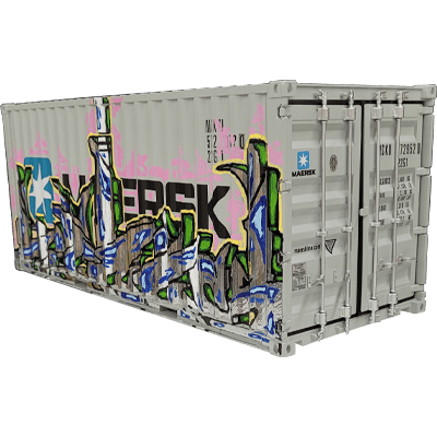 3/4 angled view of the original hand-painted container featuring Minus2's artwork - 2nd side