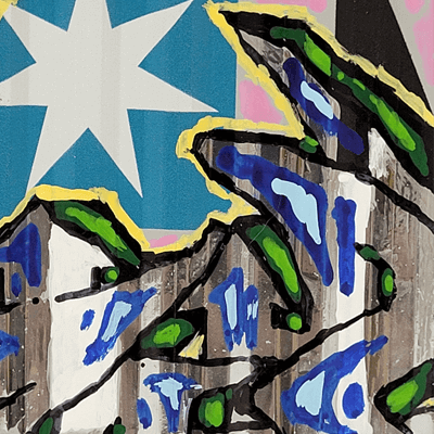 Close-up detail of Minus2's graffiti style letters