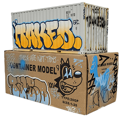3/4 angled view of the original hand-painted container featuring TAKEO's artwork and package