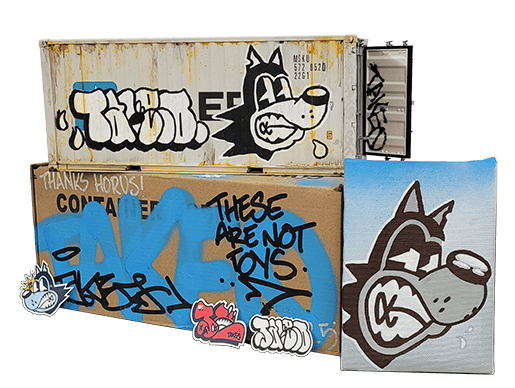 Straight-on view of the Original: Takeo 12-inch hand-painted container and packaging